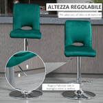 HOMCOM-Set-2-Sgabelli-da-Bar-Moderni-e-Girevoli-con-Schienale-Alto-e-Poggiapiedi-Sgabelli-da-Cucina-Imbottiti-con-Altezza-Regolabile-in-Tessuto-Verde-41x51x97-117cm