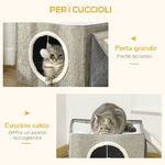 PawHut-Cuccia-per-Gatti-Pieghevole-e-Portatile-Casetta-per-Gatti-con-Pannello-Tiragraffi-2-Cuscini-e-Pallina-in-Peluche-e-Tessuto-Grigio