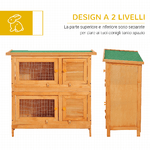 PawHut-Gabbia-a-Due-Piani-per-Conigli-Conigliera-da-Esterno-in-Legno-di-Abete-90x45x90-cm-Legno-e-Verde