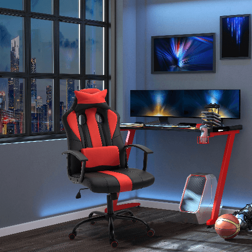 Vinsetto-Sedia-da-Gaming-Ergonomica-con-Braccioli-Altezza-Regolabile-con-Cuscino-Nero-e-Rosso