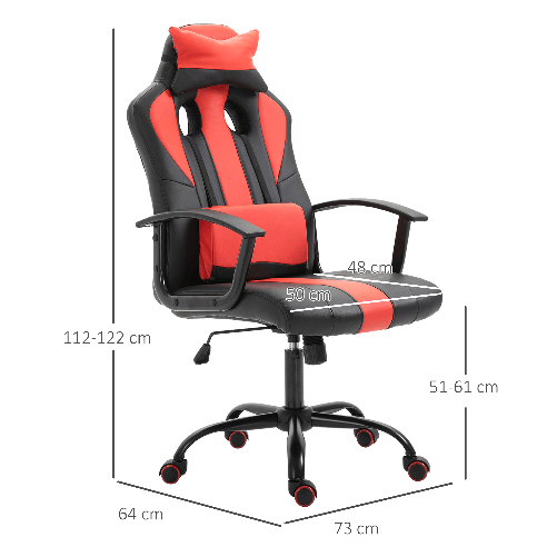 Vinsetto-Sedia-da-Gaming-Ergonomica-con-Braccioli-Altezza-Regolabile-con-Cuscino-Nero-e-Rosso
