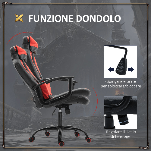 Vinsetto-Sedia-da-Gaming-Ergonomica-con-Braccioli-Altezza-Regolabile-con-Cuscino-Nero-e-Rosso