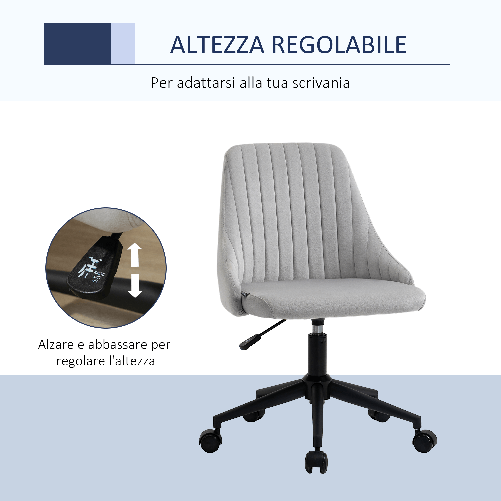 Vinsetto-Sedia-da-Ufficio-in-Velluto-Grigio-con-Altezza-Regolabile-Sedia-Ergonomica-Girevole-a-360°-e-Ruote-50x58x77-87cm