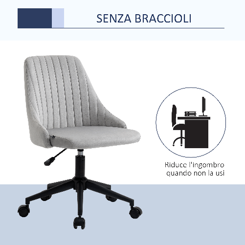 Vinsetto-Sedia-da-Ufficio-in-Velluto-Grigio-con-Altezza-Regolabile-Sedia-Ergonomica-Girevole-a-360°-e-Ruote-50x58x77-87cm