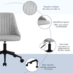 Vinsetto-Sedia-da-Ufficio-in-Velluto-Grigio-con-Altezza-Regolabile-Sedia-Ergonomica-Girevole-a-360°-e-Ruote-50x58x77-87cm