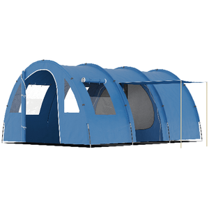 Outsunny Tenda da Campeggio per 5-6 Persone con 2 Porte, Finestre e Tasche Portaoggetti, 475x315x215 cm, Blu