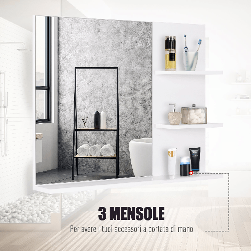 kleankin-Mobiletto-Pensile-Bagno-con-Specchio-e-3-Ripiani-in-MDF-Bianco-60-x-10-x-48cm