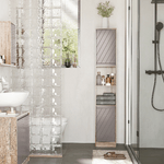 HOMCOM-Mobiletto-Salvaspazio-per-Bagno-in-Legno-Mobile-da-Bagno-con-2-Armadietti-e-6-Ripiani-Grigio-e-Rovere-Design-a-Torre-30-x-24-x-170cm