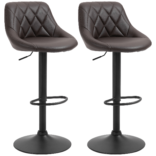 HOMCOM-Set-2-Sgabelli-da-Bar-di-Design-Girevoli-con-Altezza-Regolabile---Marrone-Nero