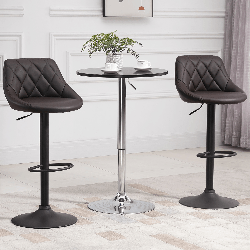 HOMCOM-Set-2-Sgabelli-da-Bar-di-Design-Girevoli-con-Altezza-Regolabile---Marrone-Nero