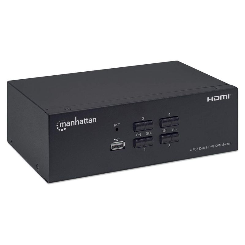 Manhattan-153539-switch-per-keyboard-video-mouse-kvm-Nero--HDMI-KVM-SWITCH-4-PORT--USB-A---4K-30HZ-WITH-CABLES-AUDIO-