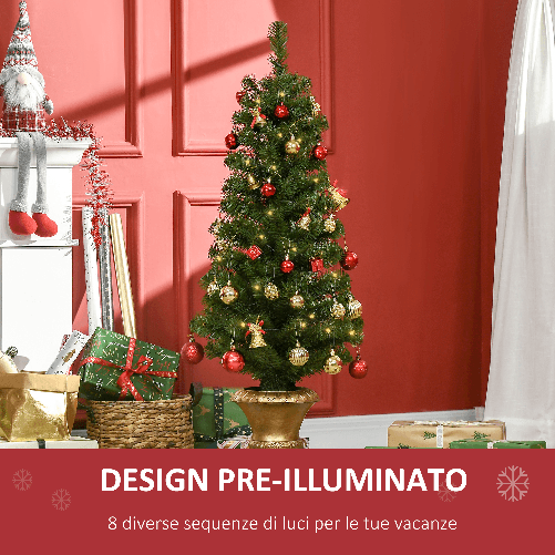 HOMCOM-Albero-di-Natale-Artificiale-da-120cm-con-60-Luci-LED-e-140-Rami-per-Interni-Verde