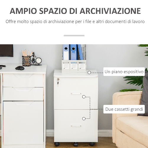 Vinsetto-Armadietto-da-Ufficio-con-2-Cassetti-e-5-Ruote-Schedario-in-MDF-e-Truciolato-43x45x72-cm-Bianco