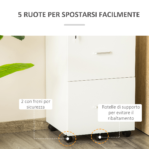 Vinsetto-Armadietto-da-Ufficio-con-2-Cassetti-e-5-Ruote-Schedario-in-MDF-e-Truciolato-43x45x72-cm-Bianco