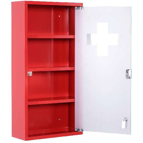 HOMCOM-Cassetta-Porta-Medicine-Armadietto-Medicinali-4-Livelli-Porta-in-Vetro-60×30×12cm-Rosso