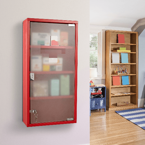 HOMCOM-Cassetta-Porta-Medicine-Armadietto-Medicinali-4-Livelli-Porta-in-Vetro-60×30×12cm-Rosso