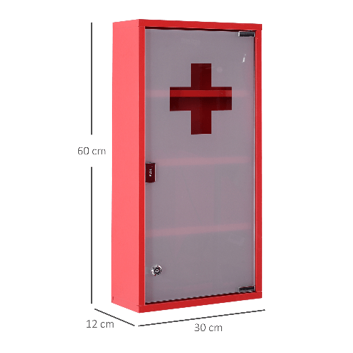 HOMCOM-Cassetta-Porta-Medicine-Armadietto-Medicinali-4-Livelli-Porta-in-Vetro-60×30×12cm-Rosso