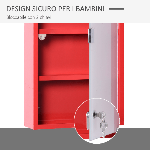 HOMCOM-Cassetta-Porta-Medicine-Armadietto-Medicinali-4-Livelli-Porta-in-Vetro-60×30×12cm-Rosso