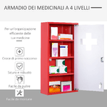 HOMCOM-Cassetta-Porta-Medicine-Armadietto-Medicinali-4-Livelli-Porta-in-Vetro-60×30×12cm-Rosso