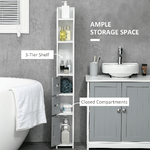 kleankin-Colonna-Bagno-con-Mensole-e-Armadietti-Mobile-Alto-Salvaspazio-in-Legno-15x17x120cm-Bianco-e-Grigio