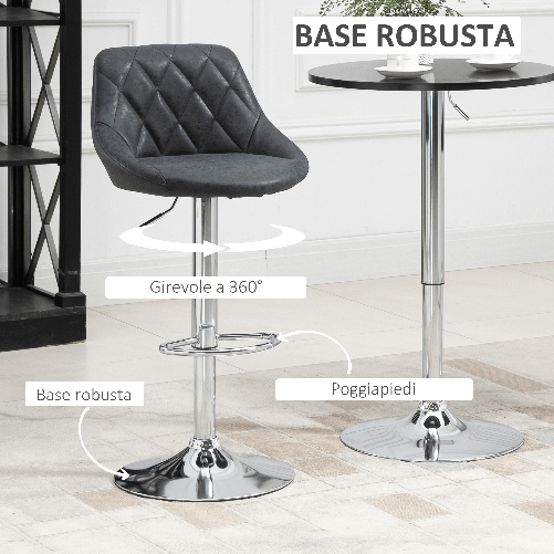 HOMCOM-Set-2-Sgabelli-da-Bar-di-Design-Girevoli-con-Altezza-Regolabile---Nero