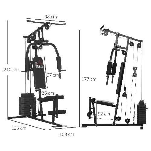 HOMCOM-Stazione-Fitness-con-Pesi-da-45kg-per-Allenamento-a-Casa-135x103x210cm-Nero