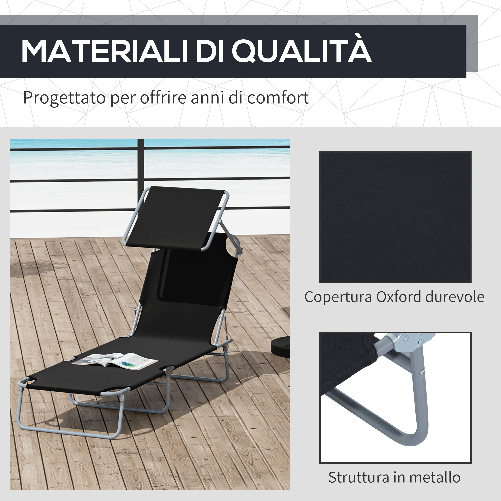 Outsunny-Lettino-Sdraio-da-Esterno-Sedia-Sdraio-da-Esterno-Pieghevole-e-Regolabile-con-Tettuccio-in-Tessuto-Nero-187x58x36cm