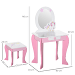 HOMCOM-Specchiera-Giocattolo-Toeletta-con-Cassetto-e-Sgabello-in-Legno-Giochi-per-Bambine-3-6-Anni-Rosa-e-Bianco