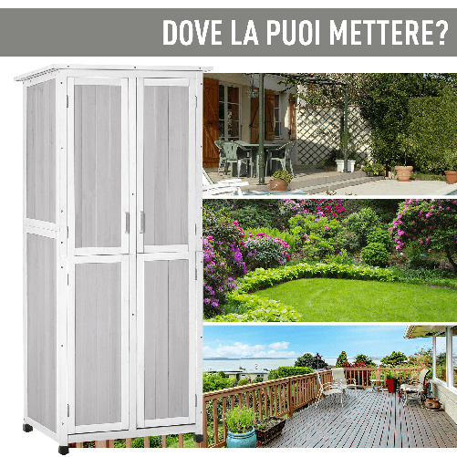 Outsunny-Casetta-Porta-Attrezzi-in-Legno-di-Abete-a-3-Livelli-con-Tetto-in-Bitume-77x58x175-cm-Grigio