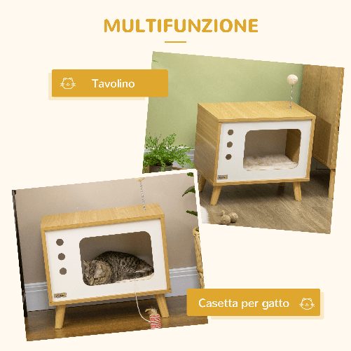 PawHut-Casetta-per-Gatti-in-Truciolato-a-forma-di-Televisore-con-Cuscino-e-Pallina-Giocattolo-50x28x43-cm