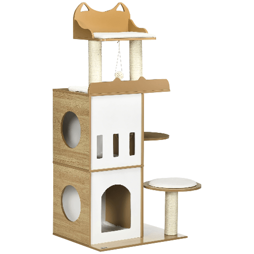 PawHut-Albero-per-Gatti-in-MDF-con-Tiragraffi-per-Gatti-2-Casette-per-Gatti-Posatoi-e-Pallina-da-Gioco-60x48x133-cm