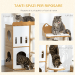 PawHut-Albero-per-Gatti-in-MDF-con-Tiragraffi-per-Gatti-2-Casette-per-Gatti-Posatoi-e-Pallina-da-Gioco-60x48x133-cm