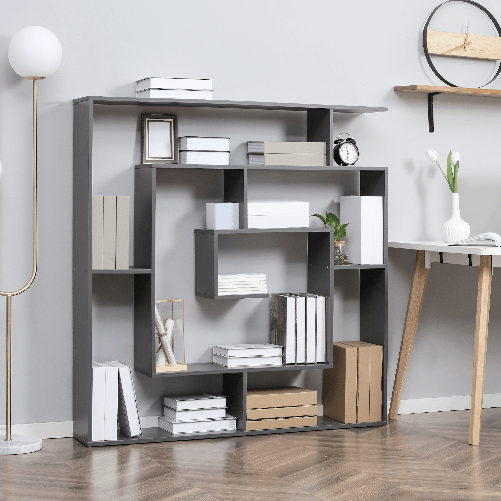 HOMCOM-Libreria-Moderna-in-Legno-Truciolato-con-Ripiani-Irregolari-per-Camera-da-Letto-Studio-e-Soggiorno-125x22x129-cm