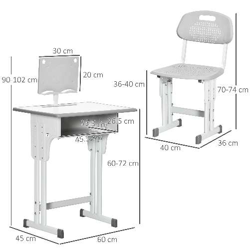 HOMCOM-Banco-Scuola-con-Sedia-ad-Altezza-Regolabile-per-Bambini-6-12-Anni-Acciaio-e-MDF-Grigio