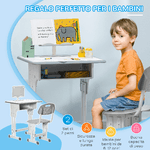 HOMCOM-Banco-Scuola-con-Sedia-ad-Altezza-Regolabile-per-Bambini-6-12-Anni-Acciaio-e-MDF-Grigio