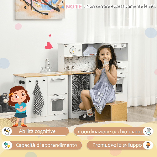 HOMCOM-Cucina-Giocattolo-2-Pezzi-per-Bambini-3-6-Anni-con-Utensili-da-Cucina-Luci-ed-Effetti-Sonori-in-MDF-e-PP