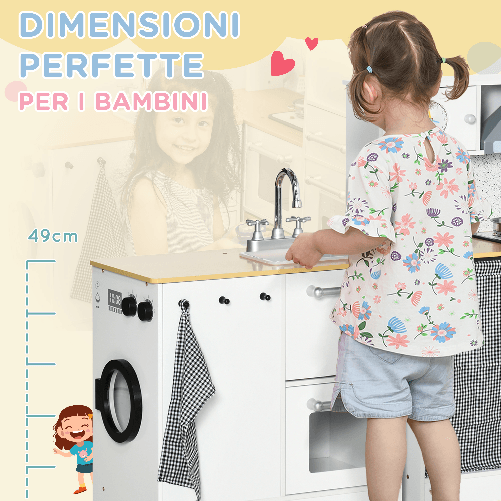 HOMCOM-Cucina-Giocattolo-2-Pezzi-per-Bambini-3-6-Anni-con-Utensili-da-Cucina-Luci-ed-Effetti-Sonori-in-MDF-e-PP