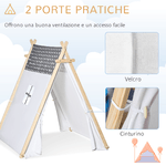 HOMCOM-Tenda-Indiana-per-Bambini-3-6-Anni-con-Porta-e-Finestra-in-Legno-e-Poliestere-130x111x136cm-Grigia-e-Bianca