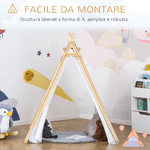 HOMCOM-Tenda-Indiana-per-Bambini-3-6-Anni-con-Porta-e-Finestra-in-Legno-e-Poliestere-130x111x136cm-Grigia-e-Bianca