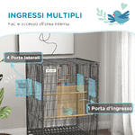 PawHut-Gabbia-per-Uccelli-in-Acciaio-e-PP-con-5-Porte-2-Posatoi-e-Vassoio-Estraibile-48x46x74-cm-Grigio