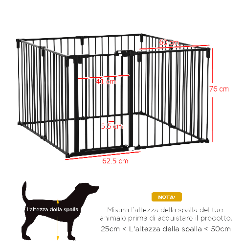 PawHut-Cancelletto-di-Sicurezza-Pieghevole-8-Sezioni-Cancellino-Barriera-per-Cani-in-Acciaio-Sistema-di-Blocco-e-Chiusura-Automatica-Nero