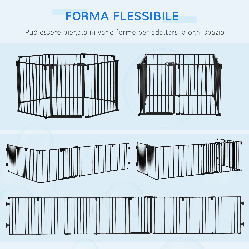 PawHut-Cancelletto-di-Sicurezza-Pieghevole-8-Sezioni-Cancellino-Barriera-per-Cani-in-Acciaio-Sistema-di-Blocco-e-Chiusura-Automatica-Nero