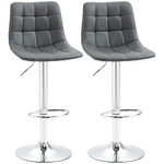 HOMCOM Set 2 Sgabelli da Bar Girevoli in Similpelle con Schienale e Poggiapiedi, 42x45x89-110cm, Grigio