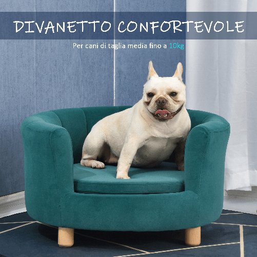 PawHut-Divano-per-Cani-Imbottito-con-Schienale-e-Cuscino-Rimovibile-Cuccia-per-Gatto-da-Interno-65x64x37cm-Verde