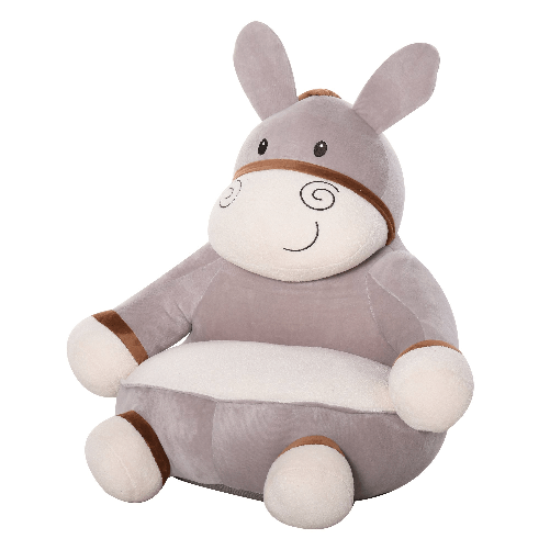 HOMCOM-Poltroncina-per-Bambini-a-Forma-Asino-in-Peluche-Base-Antiscivolo-Grigio