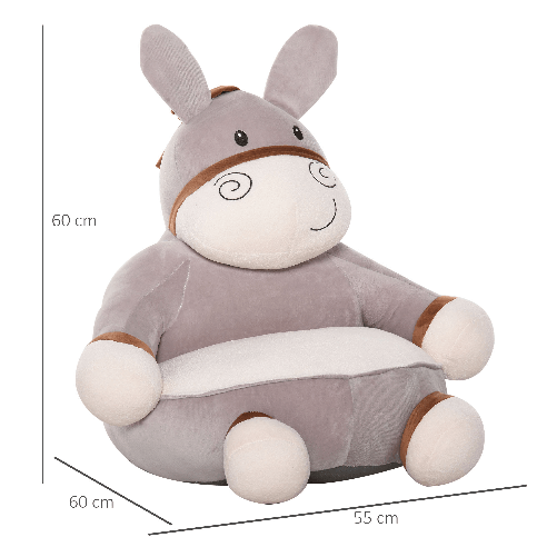 HOMCOM-Poltroncina-per-Bambini-a-Forma-Asino-in-Peluche-Base-Antiscivolo-Grigio