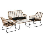 Outsunny Set Mobili da Giardino Stile Boho in Rattan PE con 2 Poltrone, Divanetto e Tavolino