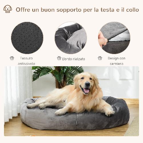 PawHut-Cuccia-per-Cani-Imbottita-con-Bordi-Rialzati-e-Rivestimento-Sfoderabile-132x89x28cm-Grigio-Scuro