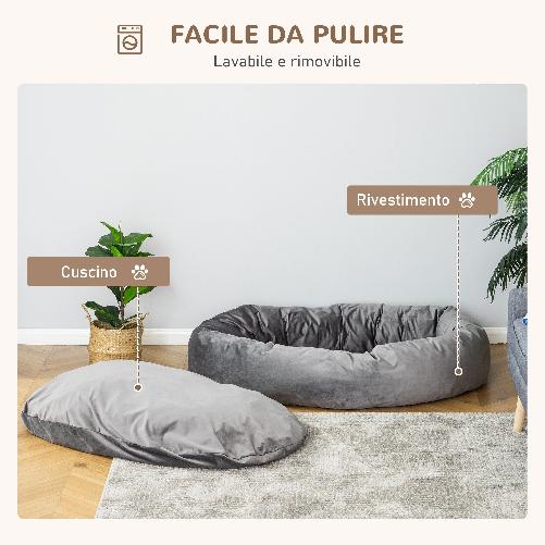 PawHut-Cuccia-per-Cani-Imbottita-con-Bordi-Rialzati-e-Rivestimento-Sfoderabile-132x89x28cm-Grigio-Scuro