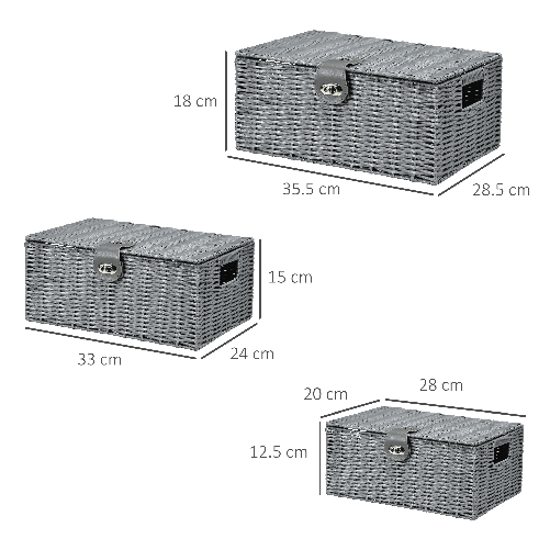 HOMCOM-Set-di-3-Cesti-in-Vimini-PP-con-Coperchio-di-Diverse-Dimensioni-Grigio